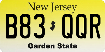 NJ license plate B83QQR