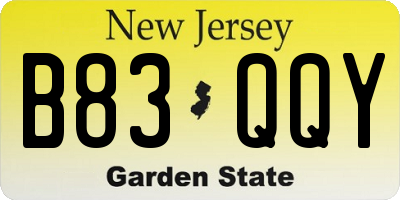 NJ license plate B83QQY