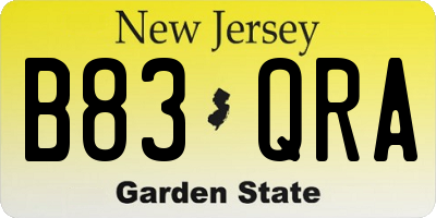NJ license plate B83QRA
