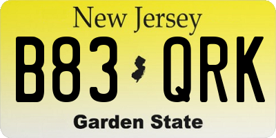 NJ license plate B83QRK