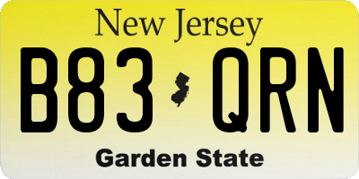 NJ license plate B83QRN