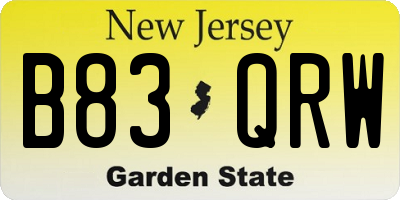 NJ license plate B83QRW