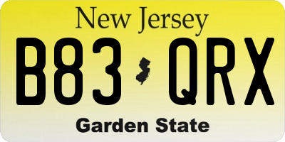 NJ license plate B83QRX
