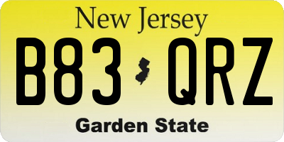 NJ license plate B83QRZ