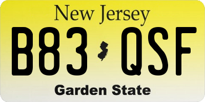 NJ license plate B83QSF