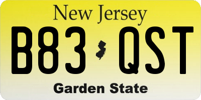 NJ license plate B83QST