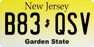 NJ license plate B83QSV