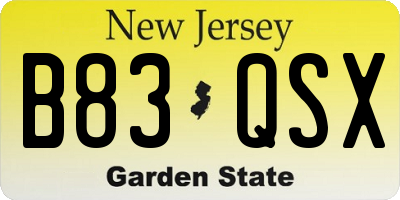NJ license plate B83QSX