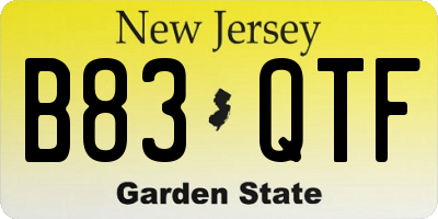NJ license plate B83QTF