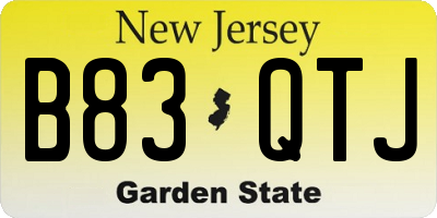 NJ license plate B83QTJ