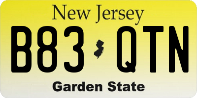 NJ license plate B83QTN
