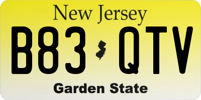 NJ license plate B83QTV