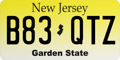 NJ license plate B83QTZ