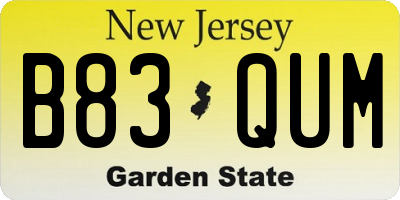 NJ license plate B83QUM