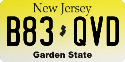 NJ license plate B83QVD