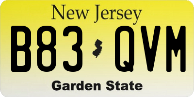 NJ license plate B83QVM