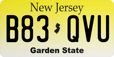 NJ license plate B83QVU
