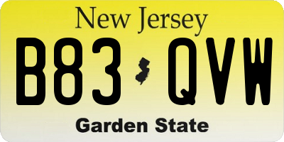 NJ license plate B83QVW