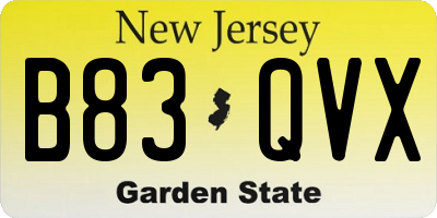 NJ license plate B83QVX