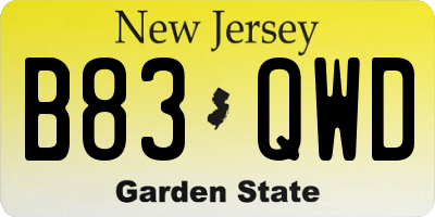 NJ license plate B83QWD