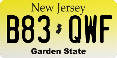 NJ license plate B83QWF