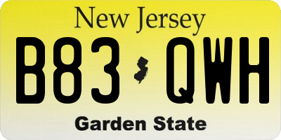 NJ license plate B83QWH