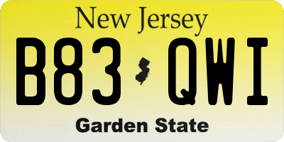 NJ license plate B83QWI