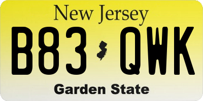 NJ license plate B83QWK