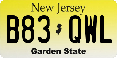 NJ license plate B83QWL