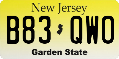 NJ license plate B83QWO