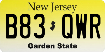 NJ license plate B83QWR