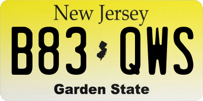 NJ license plate B83QWS