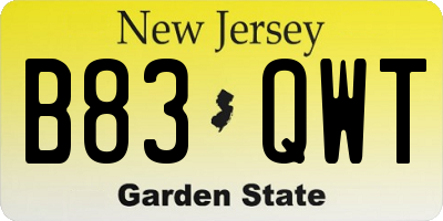 NJ license plate B83QWT