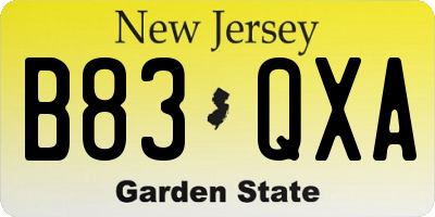 NJ license plate B83QXA