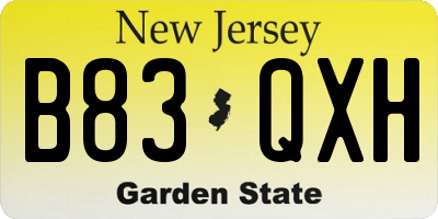 NJ license plate B83QXH