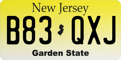 NJ license plate B83QXJ