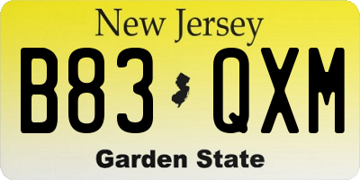 NJ license plate B83QXM