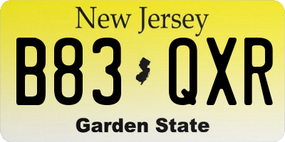 NJ license plate B83QXR