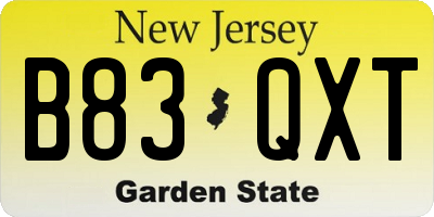 NJ license plate B83QXT