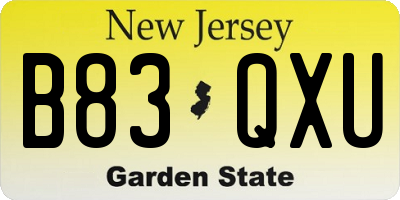 NJ license plate B83QXU