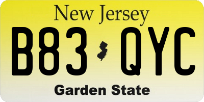 NJ license plate B83QYC
