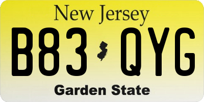 NJ license plate B83QYG