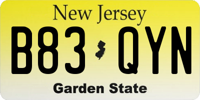 NJ license plate B83QYN