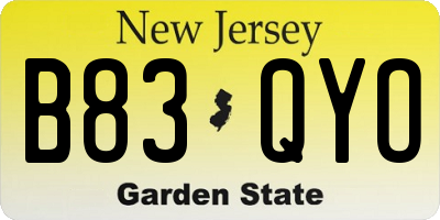 NJ license plate B83QYO