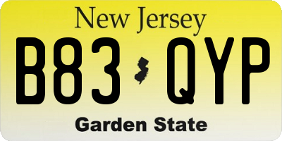 NJ license plate B83QYP
