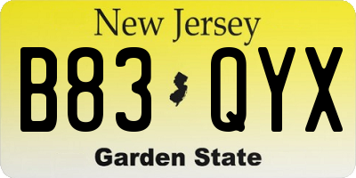 NJ license plate B83QYX