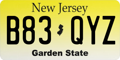 NJ license plate B83QYZ