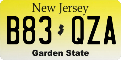 NJ license plate B83QZA