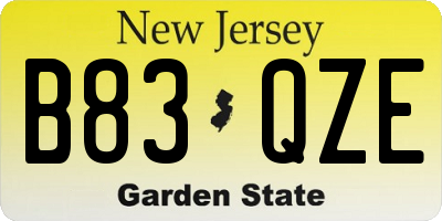 NJ license plate B83QZE