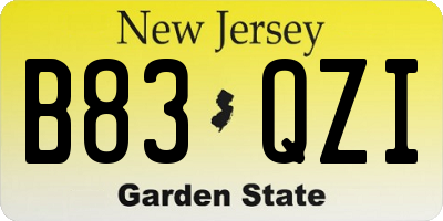 NJ license plate B83QZI